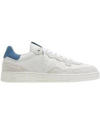 P448 - Schoenen ,Wit ,Katoen Witte Leren Sneakers Met Blauwe Details - Lyst