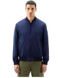 Woolrich - Jassen ,Blauw ,Nylon Stretch Bomber Jacket Maritime - Lyst