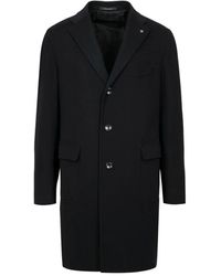 Tagliatore - Cappotto nero in misto lana con chiusura a singola riga di bottoni - Lyst