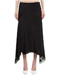 Stella McCartney - Rokken ,Zwart ,Zwarte Asymmetrische Kant Trim Midi Rok - Lyst