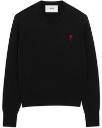 Ami Paris - Schwarzer Wollpullover Herzstickerei - Lyst