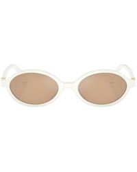 Miu Miu - Weiße ovale sonnenbrille mit verspiegelten orangefarbenen gläsern - Lyst