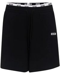 Gcds - Schwarze Baumwoll-Bermuda-Shorts Mit Weißem Elastischem Bund Und Logo-Schriftzug - Lyst