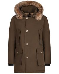 Woolrich - Jassen ,Groen ,Katoen Arctische Parka Met Afneembare Bontkraag - Lyst