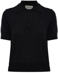 Ami Paris - Tops ,Zwart ,Wol Wol Pique Met Geborduurd Logo - Lyst
