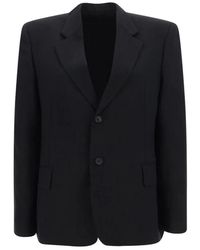 Balenciaga - Zwarte Wollen Jas Elegant Ontwerp - Lyst
