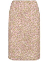 Prada - Rokken ,Veelkleurig ,Leer Gebloemde Midi Rok - Lyst