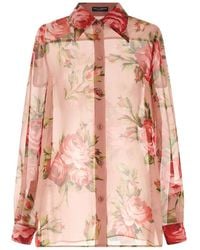 Dolce & Gabbana - Bouquet Print Silk Chiffon Shirt - Lyst