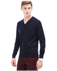 Lacoste - V-Hals Wollen Jersey Trui - Lyst
