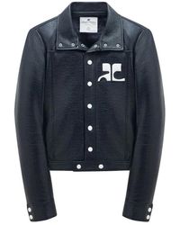 Courreges - Jassen ,Blauw ,Katoen Faux-Leather Logo Patch Jacket - Lyst