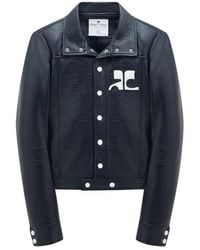 Courreges - Jassen ,Blauw ,Katoen Faux-Leather Logo Patch Jacket - Lyst