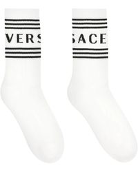 Versace - Ondergoed ,Wit ,Katoen Logo Intarsia Katoenen Sokken - Lyst