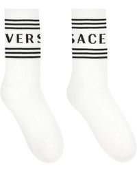 Versace - Ondergoed ,Wit ,Katoen Logo Intarsia Katoenen Sokken - Lyst