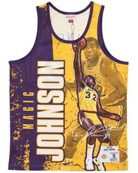 Mitchell & Ness - Fitness ,Veelkleurig ,Polyester Magic Johnson Basketbal Tanktop - Lyst