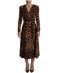 Dolce & Gabbana - Leopard Wrap A-Line Maxi Viscose Dress Material_Viscose - Lyst
