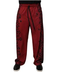 Dolce & Gabbana - Broeken ,Rood ,Polyester Rode Joggingbroek Met Luipaardprint - Lyst
