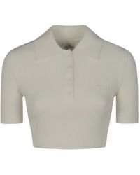 Courreges - Tops ,Wit ,Polyester Ribgebreide Cropped Polo - Lyst