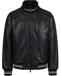 Iceberg - Schwarze Lederbomberjacke Mit Gesticktem Logo - Lyst