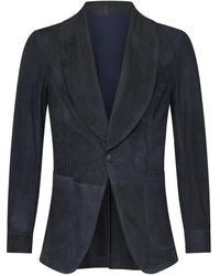 Franzese Collection - Jassen ,Blauw ,Suède Blauwe Suède Shawl Kraag Jas - Lyst