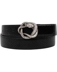 Just Cavalli - Cintura nera effetto pitonata con logo serpente iconico argento - Lyst