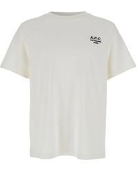 A.P.C. - Tops ,Wit ,Katoen T-Shirt Met Geborduurd Logo En Ronde Hals - Lyst