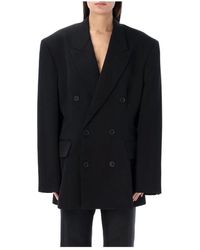 Balenciaga - Taillierter wollblazer,schwarze jacken mit 5.0 cm krempe und 55.0 cm umfang,schwarze woll-doppelreiher-jacke,jackets - Lyst