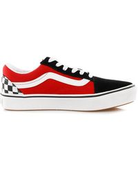 Vans - Comfycush Old Skool Checkerboard Sneakers Zwart/Rood - Lyst