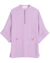 Valentino - Lila seidenkleid mit taschen - Lyst