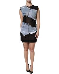Dolce & Gabbana - Blau Schwarzes Ärmelloses Denim Minikleid - Lyst