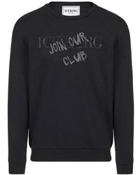 Iceberg - Hoodies & Sweatvesten ,Zwart ,Katoen Slim Fit Crew Neck Sweatshirt - Lyst