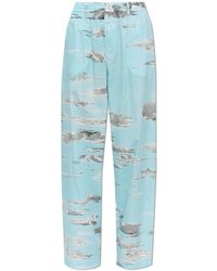 Moschino - Broeken ,Blauw ,Katoen Katoenen Broek Met Print - Lyst