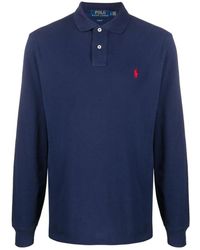 Polo Ralph Lauren - Blau baumwoll-poloshirt mit rotem logo - Lyst