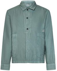 C.P. Company - Camicie verdi con bottoni frontali e colletto a punta - Lyst