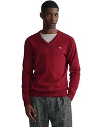 GANT - Superfijne Lamswollen V-Hals Trui - Lyst