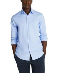 Calvin Klein - Blaues Langarmhemd Mit Knopfleiste - Lyst
