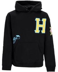 Huf - Hoodies & Sweatvesten ,Zwart ,Katoen Zwarte Hoodie Met Verstelbare Capuchon En Voorzak - Lyst