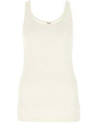 Saint Laurent - Tops ,Wit ,Katoen Fijn Geribbelde, Semi-Transparante Tanktop - Lyst