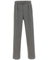 Tagliatore - Broeken ,Grijs ,Wol Gestreepte Pantalon Met Wijde Pijpen - Lyst