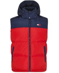Tommy Hilfiger - Jassen ,Rood ,Polyester Rode Color Block Gewatteerde Mouwloze Jas - Lyst