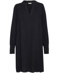 Kaffe - Kleedjes ,Zwart ,Zwart Diep Jurk Met Smock Manchetten - Lyst