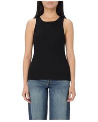 Ganni - Schwarzes Geripptes Tanktop - Lyst