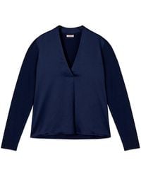 Oltre - Overhemden ,Blauw ,Katoen T-Shirt Met Lange Mouwen Van Twee Materialen - Lyst