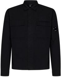C.P. Company - Camicia nera in cotone a maniche lunghe con dettaglio lens - Lyst