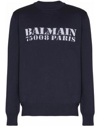 Balmain - Truien & Vesten ,Blauw ,Wol Stamp Merino Wollen Trui - Lyst