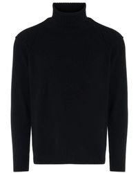 C.P. Company - Schwarzer Wollpullover Mit Stehkragen Und Reißverschlusstasche - Lyst