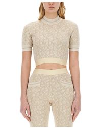 Palm Angels - Tops ,Wit ,Polyester Monogram Jacquard Knit Top S/S - Lyst