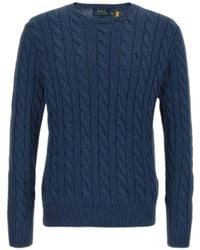 Ralph Lauren - Truien & Vesten ,Blauw ,Katoen Katoenen Kabel Gebreide Trui Met Ronde Hals - Lyst