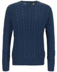 Ralph Lauren - Truien & Vesten ,Blauw ,Katoen Katoenen Kabel Gebreide Trui Met Ronde Hals - Lyst