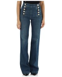 Elisabetta Franchi - Palazzo stil high-waist jeans,blaue denim palazzo jeans mit beigen knöpfen,boot-cut jeans - Lyst