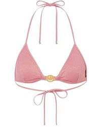 Moschino - Badmode ,Roze ,Polyester Smiley Lurex Jersey Triangel Bikinitop - Lyst